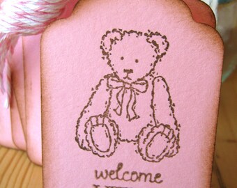 Pink Teddy Bear Baby Shower Tags