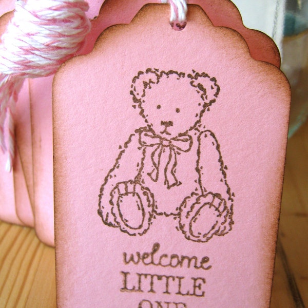 Pink Teddy Bear Baby Shower Tags