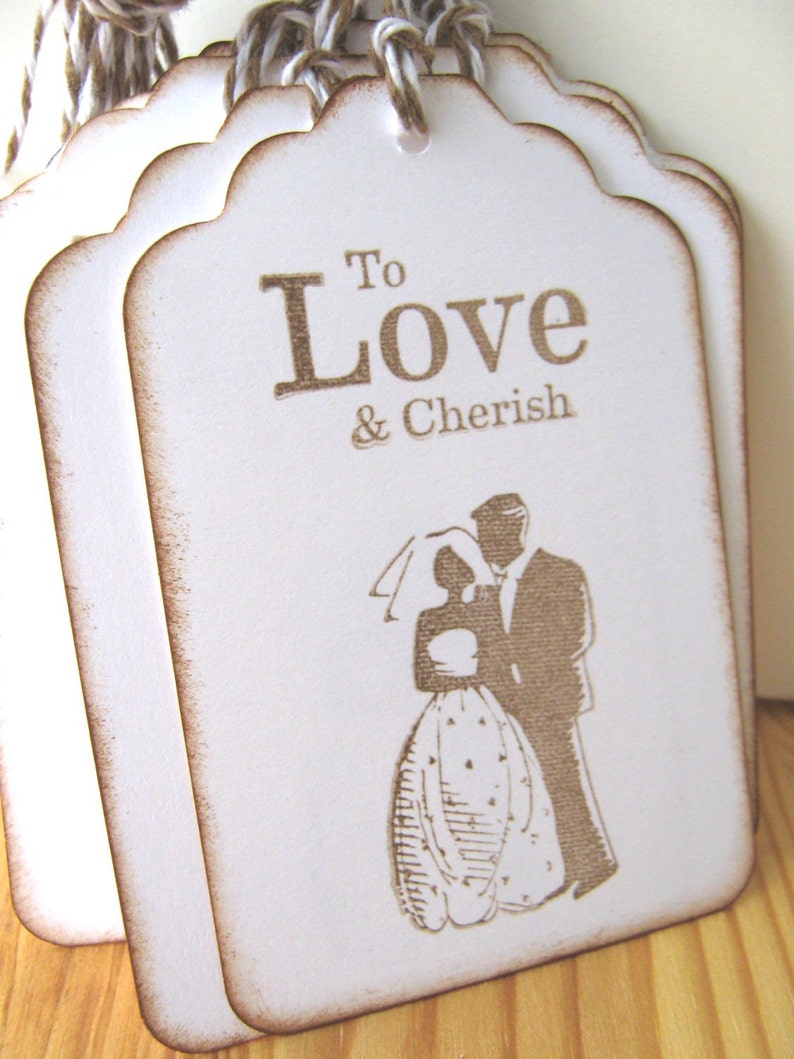 Wedding Wish Tags, Bride and Groom, Love and Cherish zdjęcie 2