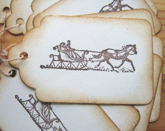 Sleigh Holiday Gift Tags Christmas Old Fashioned