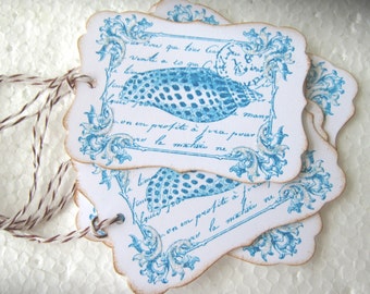 Glittery French Seashell Wedding Wish Gift Tags