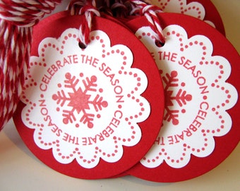 Christmas Gift Tag Red Snowflake, Round