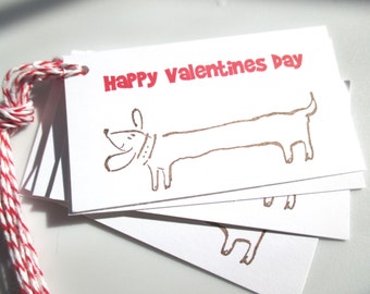 Hot Dog Valentine Tags, Dachsund Valentine Tags, Happy Valentine's Day tags