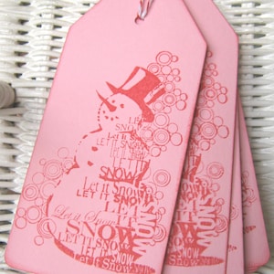 Pink Let It Snow Snowman Gift Tags, Snowman Christmas Gift Tags