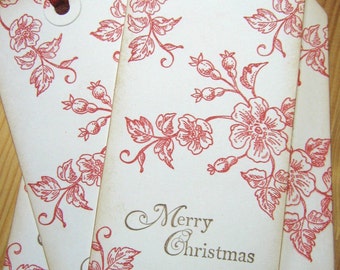 Merry Christmas Gift Tags, Red Rose, Toile Wedding Wish Tags