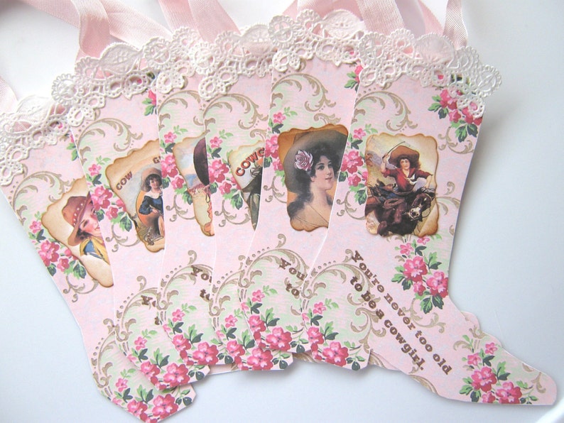 Shabby Pink Cowgirl Boot Gift Tags, Cowboy Boot Tags image 3