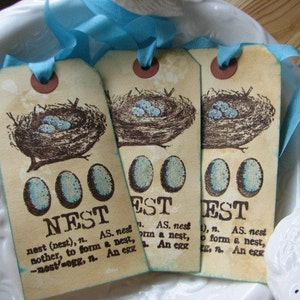 Aqua and Brown Bird Nest tags image 5