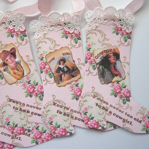Shabby Pink Cowgirl Boot Gift Tags, Cowboy Boot Tags image 2