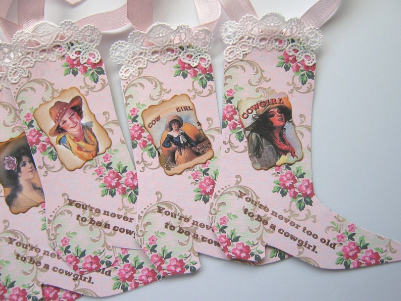 Shabby Pink Cowgirl Boot Gift Tags, Cowboy Boot Tags image 2