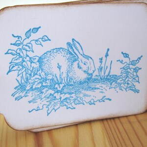 Blue French Toile Easter Bunny Gift Tag