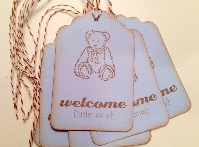 Blue Teddy Bear Baby Shower Gift Tags image 1