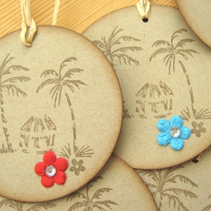 Tropical Hawaii Island Style Beach Hut and Palm Tree Gift Tags, Hawaii Wedding Favor image 1