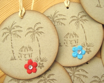 Tropical Hawaii Island Style Beach Hut and Palm Tree Gift Tags, Hawaii Wedding Favor