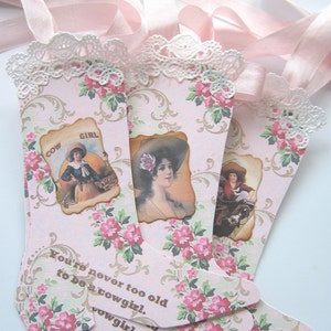 Shabby Pink Cowgirl Boot Gift Tags, Cowboy Boot Tags image 1
