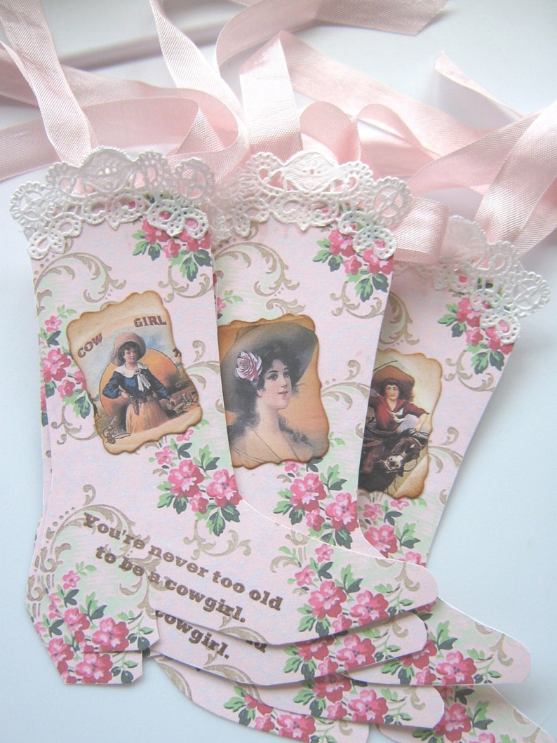 Shabby Pink Cowgirl Boot Gift Tags, Cowboy Boot Tags image 1