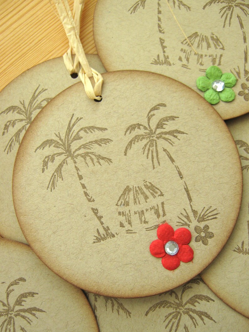 Tropical Hawaii Island Style Beach Hut and Palm Tree Gift Tags, Hawaii Wedding Favor image 4