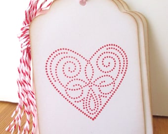 Red Stitched Heart Gift Tags