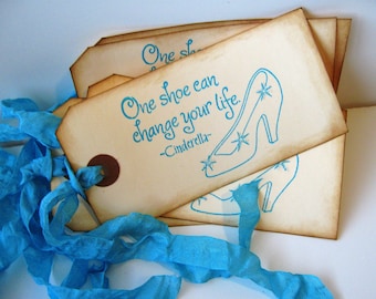 Cinderella Shoe Gift Tag Blue Aqua