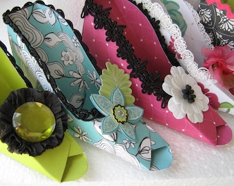 Marie Antionette inspired fancy paper shoe favor boxes, set of 5