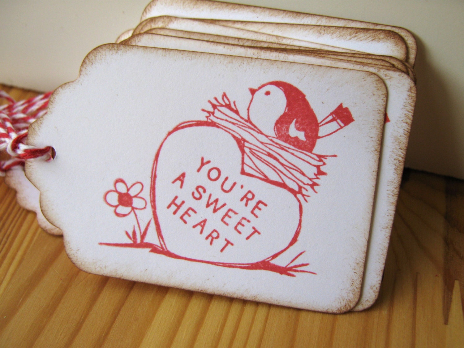 Red Bird Sweet Heart Gift Tags Etsy