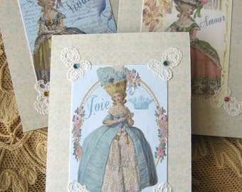 French Marie Antoinette Inspired Cards, Glittered Ladies