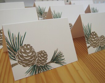 10 Rustic Pine Wedding Placecards Escort Cards, Pinecone Cards, Christmas Place Cards