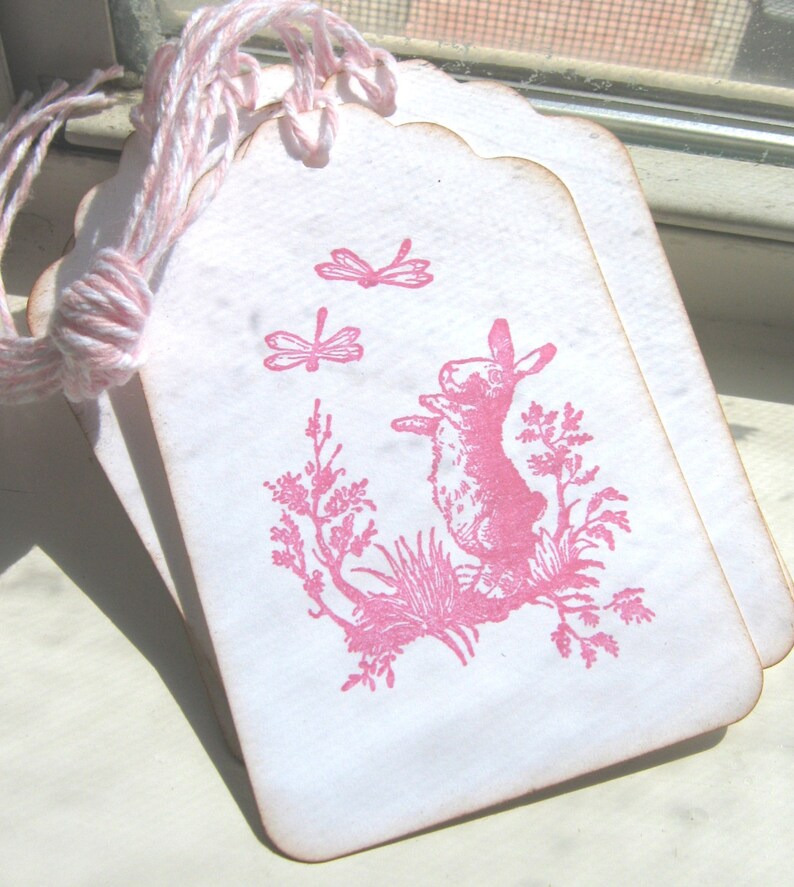 Bunny and Dragonflies Gift Tags, Spring Bunny Gift Tags, Easter Gift Tags image 1