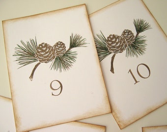 Rustic Wedding Table Numbers Pine Tree Pine Cone Escort Cards Place Cards