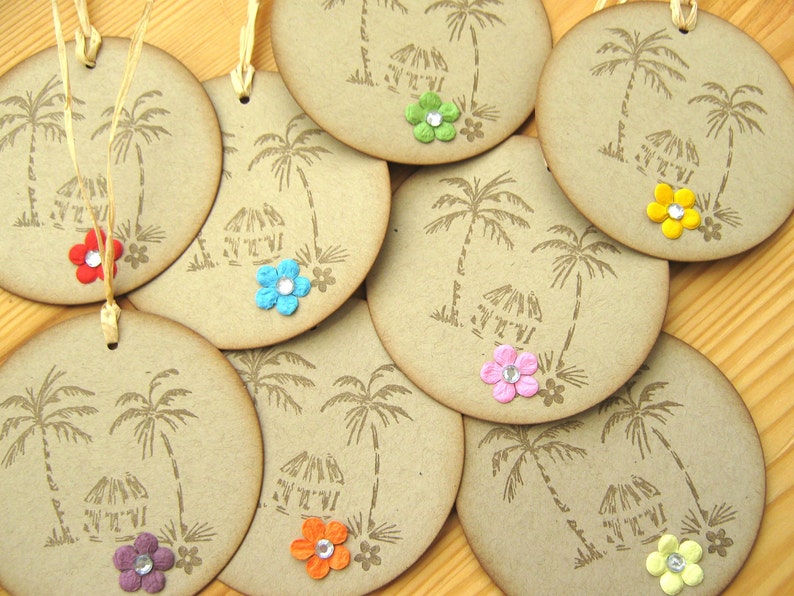 Tropical Hawaii Island Style Beach Hut and Palm Tree Gift Tags, Hawaii Wedding Favor image 3