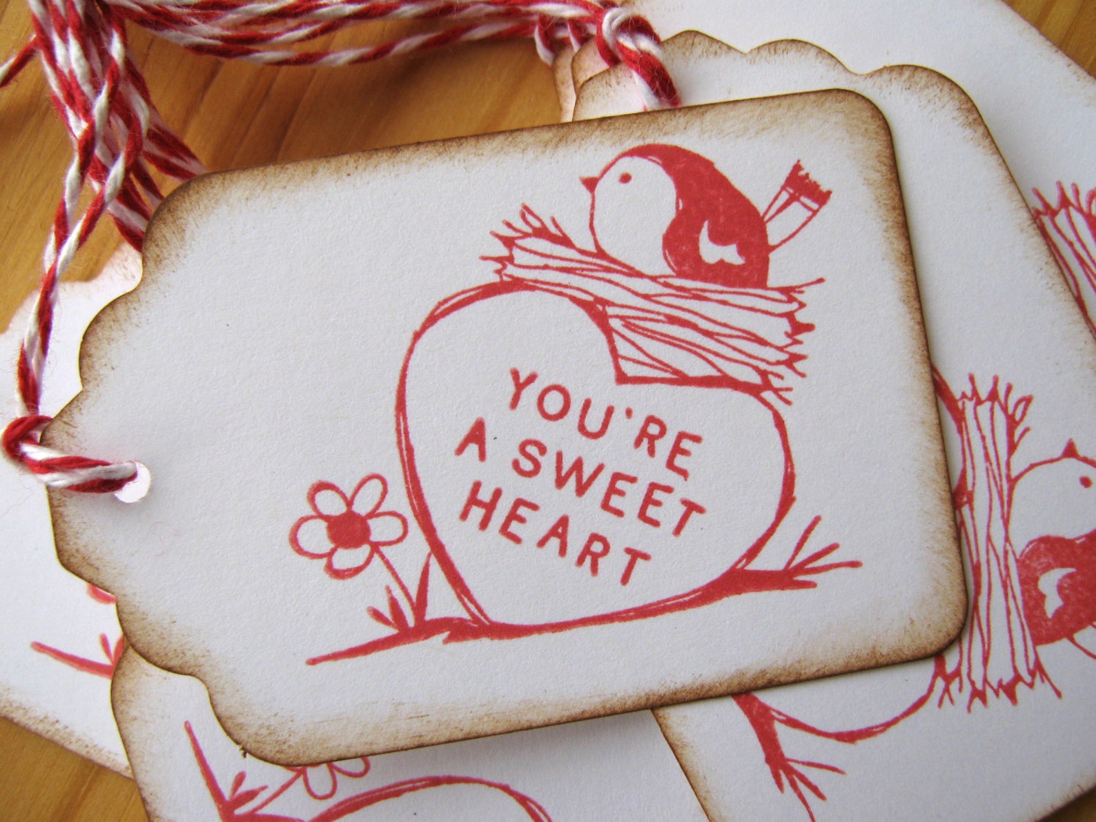 Red Bird Sweet Heart Gift Tags Etsy