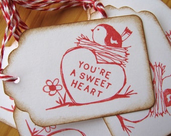 Red bird sweet heart gift tags