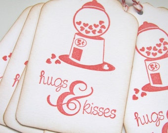 Hugs and Kisses Valentine Gift Tags, Gumball Valentine Gift Tags