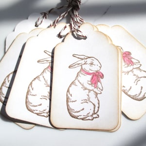 Easter Bunny Gift Tags, Easter Rabbit with Pink Bow Gift Tags, Easter Gift Tags