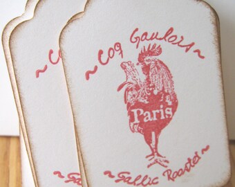 Red Rooster Gift Tags, French Gift Tags, Paris Gift Tags