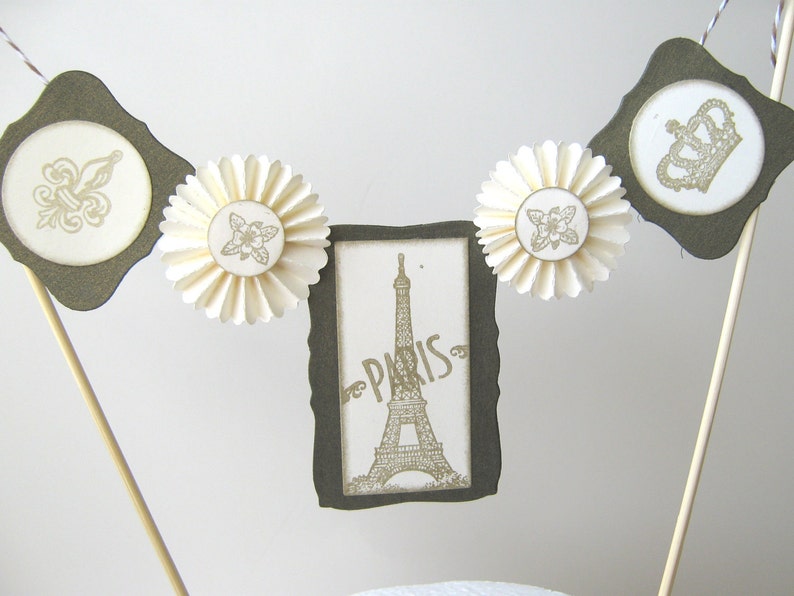 Cake Bunting, Eiffel Tower, Paris, French Cake Topper image 2