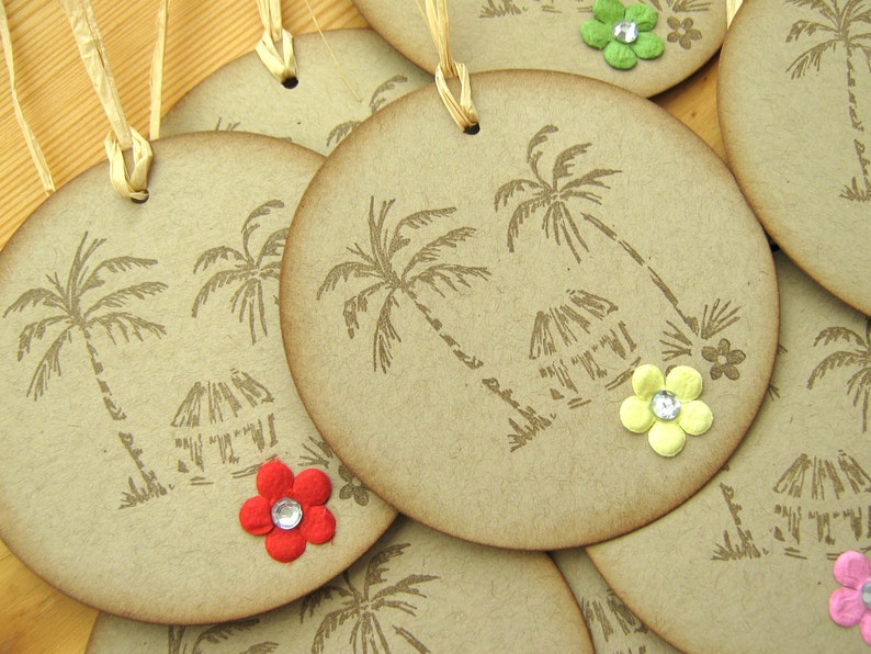 Tropical Hawaii Island Style Beach Hut and Palm Tree Gift Tags, Hawaii Wedding Favor image 5