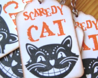 Vintage Style Halloween Scaredy Cat Gift Tags