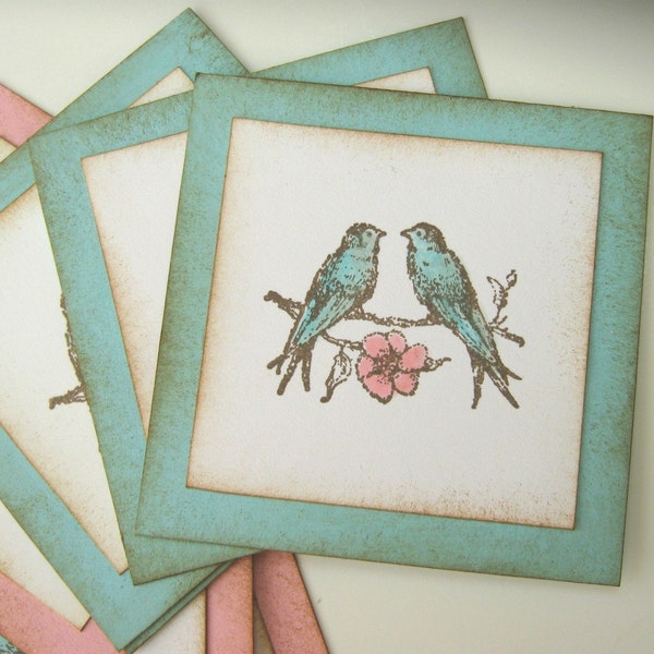 Shabby Lovebird Gift Tag, Gift Embellishment, Pink and Aqua