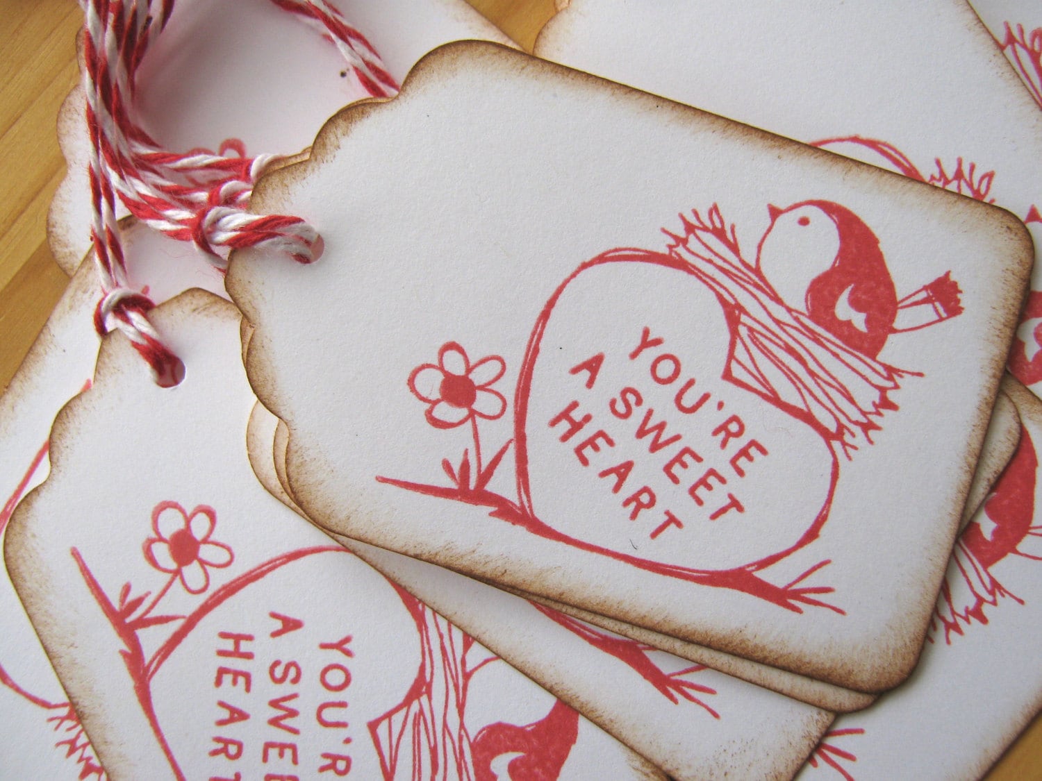Red Bird Sweet Heart Gift Tags Etsy