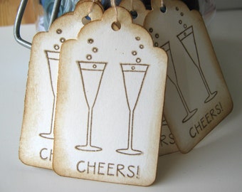 Champagne Glass Cheers Wedding Wish Tags, Cheers Favor Tags, New Years Tags, Cocktail tags