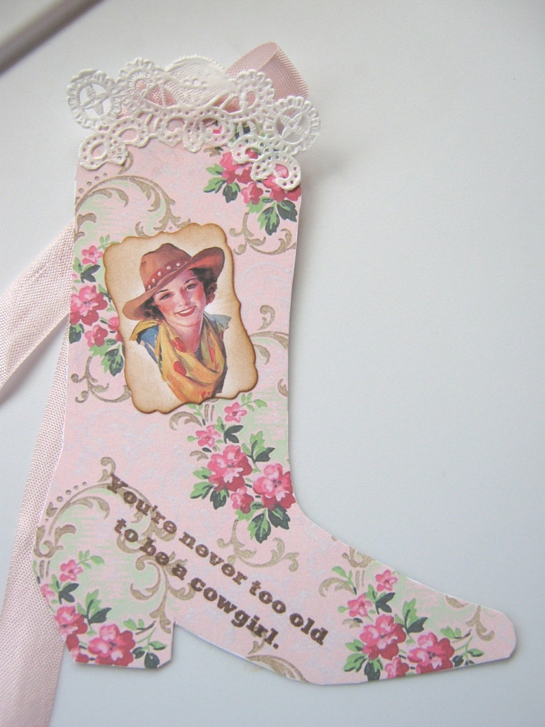 Shabby Pink Cowgirl Boot Gift Tags, Cowboy Boot Tags image 4