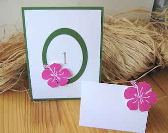 Números de mesa para casamento tropical, hibisco, números de mesa para casamento no Havaí
