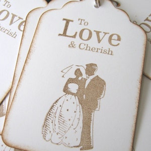 Wedding Wish Tags, Bride and Groom, Love and Cherish zdjęcie 1