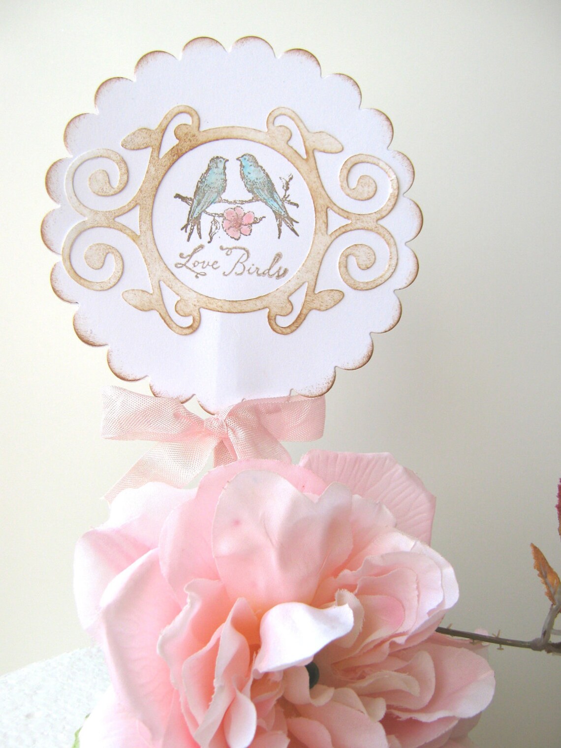 Lovebirds Pink and Aqua Wedding Cake Topper Wedding Shower Etsy