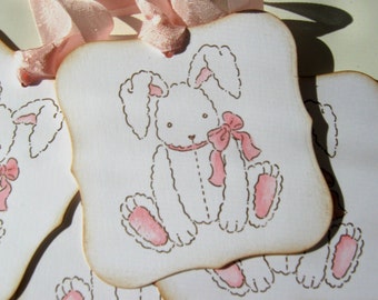 Pink Bunny Baby Shower Tags