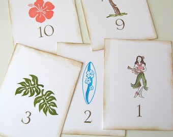Números de mesa para casamento no estilo tropical do Havaí, conjunto de 10