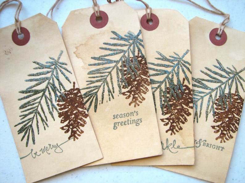 Christmas Gift Tag Pine Tree Pine Cone Woodland Gift Tag Etsy