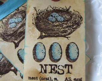 Aqua and Brown Bird Nest tags