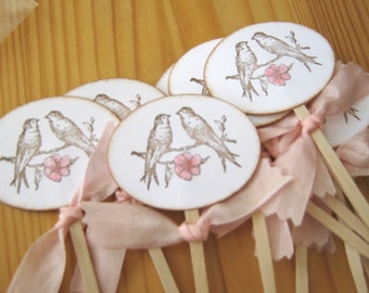 Lovebirds Wedding Cupcake Toppers, Wedding Shower Toppers