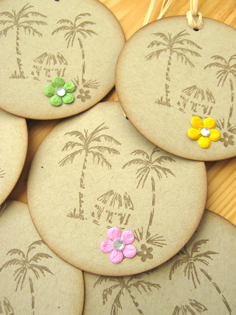 Tropical Hawaii Island Style Beach Hut and Palm Tree Gift Tags, Hawaii Wedding Favor image 2